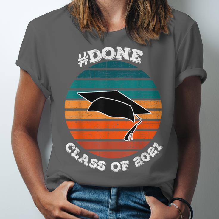 Class Of 2021 Done Senior Graduation Retro Sunset Unisex Jersey T-Shirt