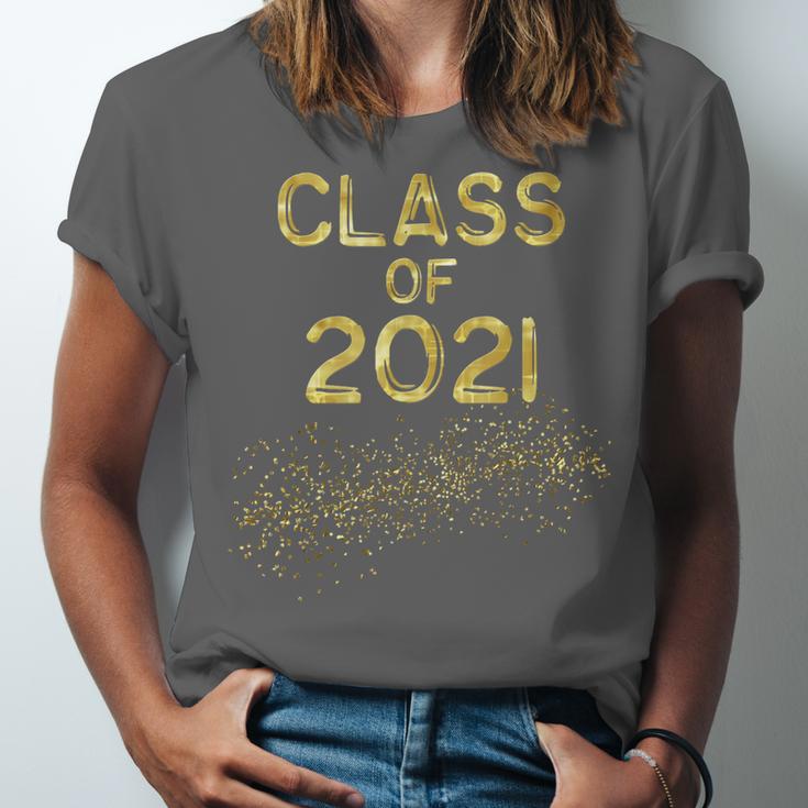 CLASS Of 2021 Gold Bokeh Confetti Fun Graduation Unisex Jersey T-Shirt