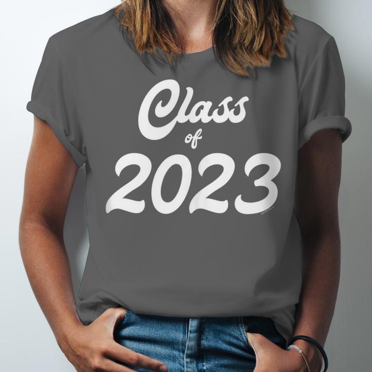 Class Of 2023 Graduation School Spirit Her Senior Script Unisex Jersey T-Shirt