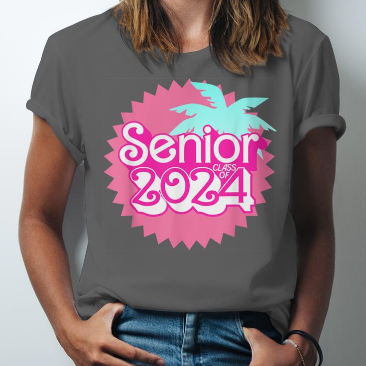 Class Of 2024 Senior Pink Retro Classic Girl Grad Graduation Unisex Jersey T-Shirt