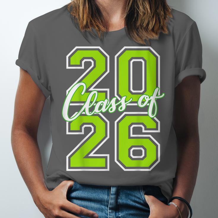 Class Of 2026 Graduation Varsity Lime Green Letters Unisex Jersey T-Shirt