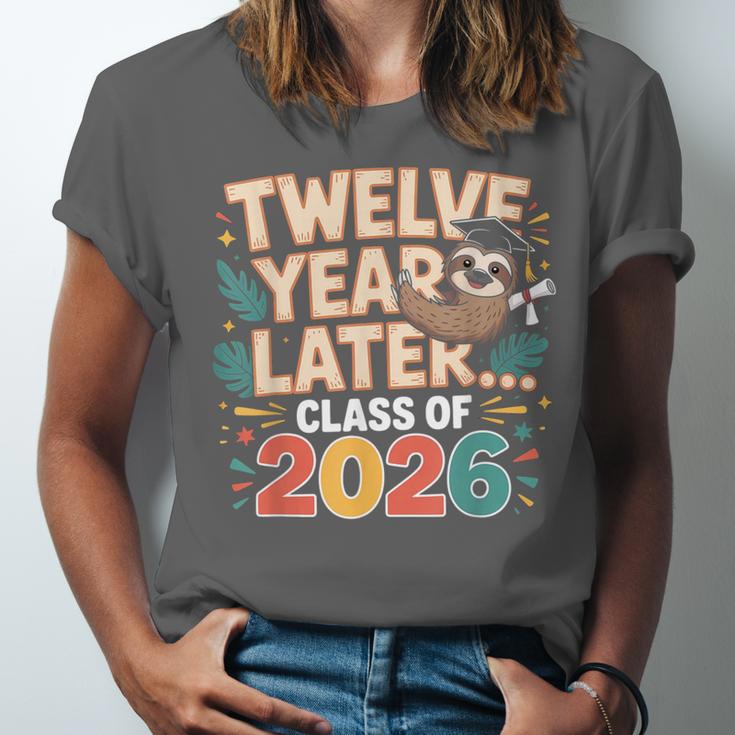 Class Of 2026 Senior Twelve Years Later Sloth Graduation Unisex Jersey T-Shirt