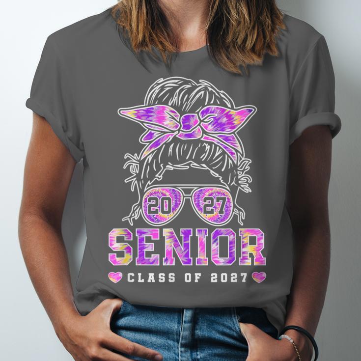 Class Of 2027 Senior Coquette Bow Messy Hair 26 Graduation Unisex Jersey T-Shirt