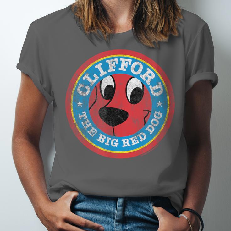 Clifford The Big Red Dog Round Distressed Logo Kids Books Unisex Jersey T-Shirt