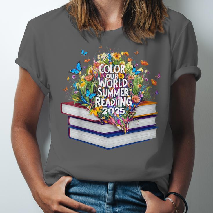 Color Our World Summer Reading 2025 Cute Book Wildflowers Unisex Jersey T-Shirt