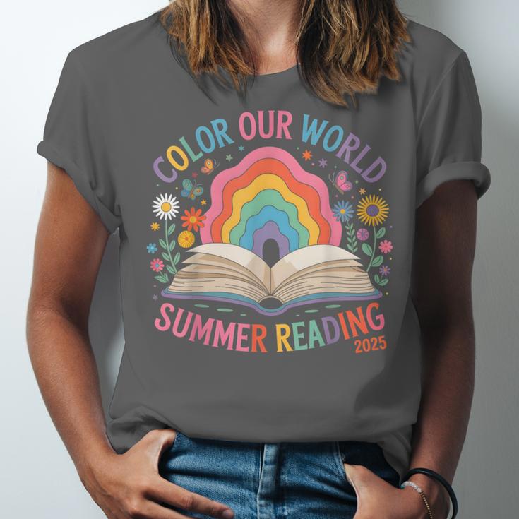 Color Our World Summer Reading 2025 Rainbow Art Book Unisex Jersey T-Shirt