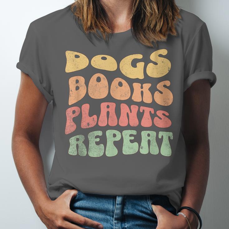 Colorful Dogs Books Plants Repeat Unisex Jersey T-Shirt Colorful Dogs Books Plants Repeat Unisex Jersey T-Shirt