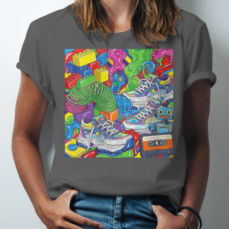 Colorful Kidcore 90s Nostalgia Meme Sneakers Robot Toy Slime Unisex Jersey T-Shirt Colorful Kidcore 90s Nostalgia Meme Sneakers Robot Toy Slime Unisex Jersey T-Shirt