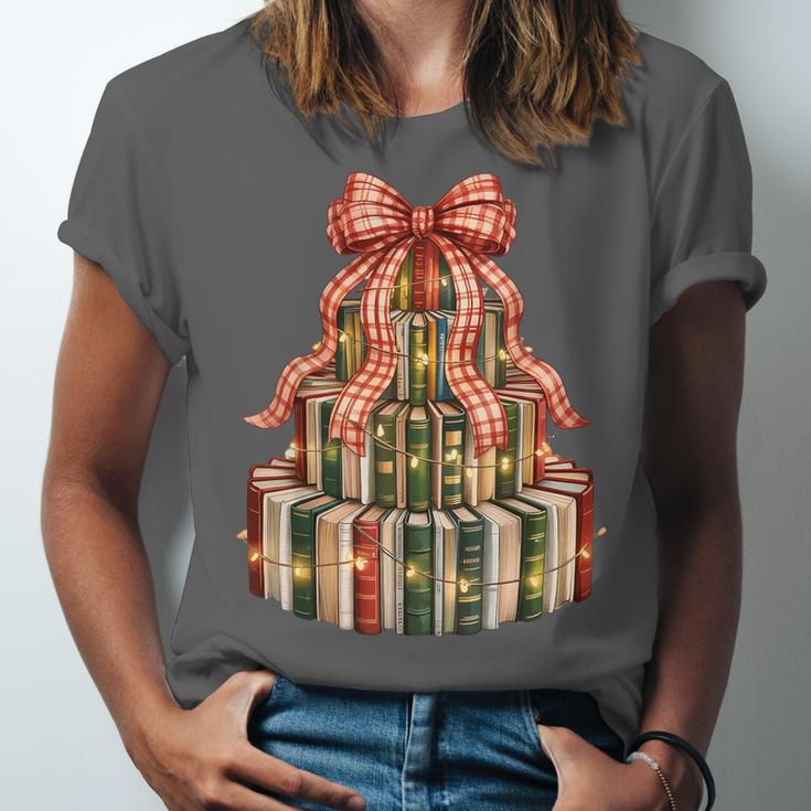 Coquette Christmas Book Tree Xmas Lights Librarian Teacher Unisex Jersey T-Shirt Coquette Christmas Book Tree Xmas Lights Librarian Teacher Unisex Jersey T-Shirt