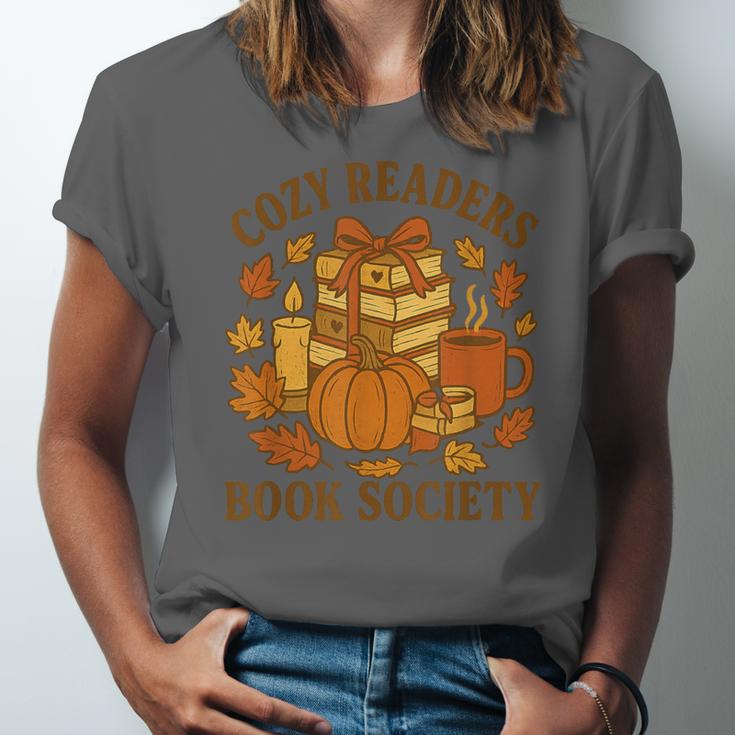Cozy Readers Book Society Vintage Fall Books & Pumpkin Unisex Jersey T-Shirt
