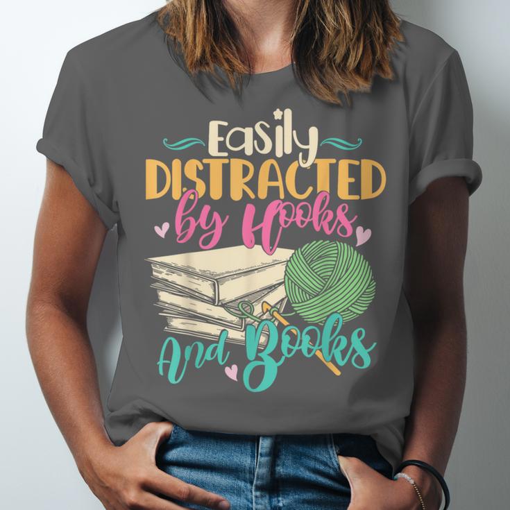 Crochet And Reading Crocheter Bookish Crocheting Book Lover Unisex Jersey T-Shirt
