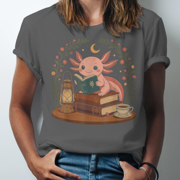 Cute Axolotl Reading Books Cozy Bookworm Unisex Jersey T-Shirt