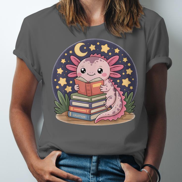 Cute Axolotl Reading Books Cozy Night Aesthetic Unisex Jersey T-Shirt Cute Axolotl Reading Books Cozy Night Aesthetic Unisex Jersey T-Shirt
