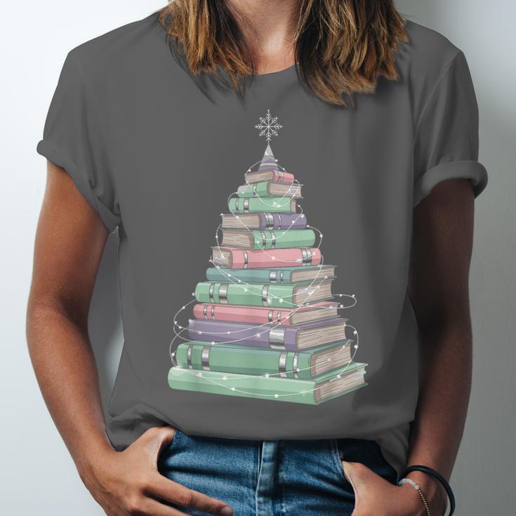 Cute Bookmas Christmas Book Tree Book Lover Teacher Unisex Jersey T-Shirt