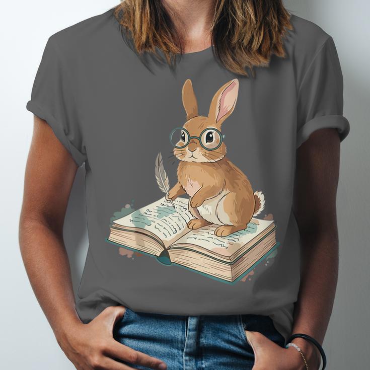 Cute Bunny Reading Book Glasses Bookworm Unisex Jersey T-Shirt