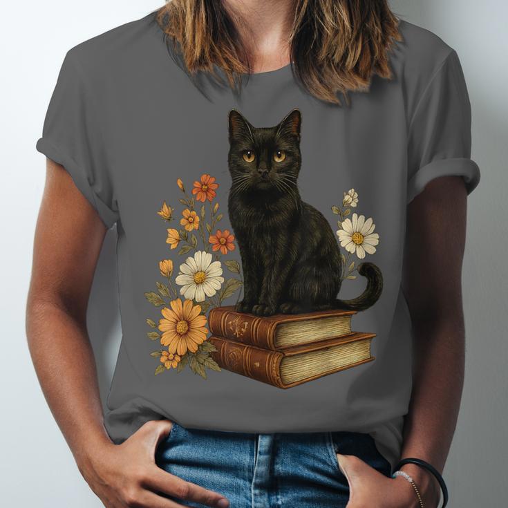 Cute Cat Book Flowers Unisex Jersey T-Shirt