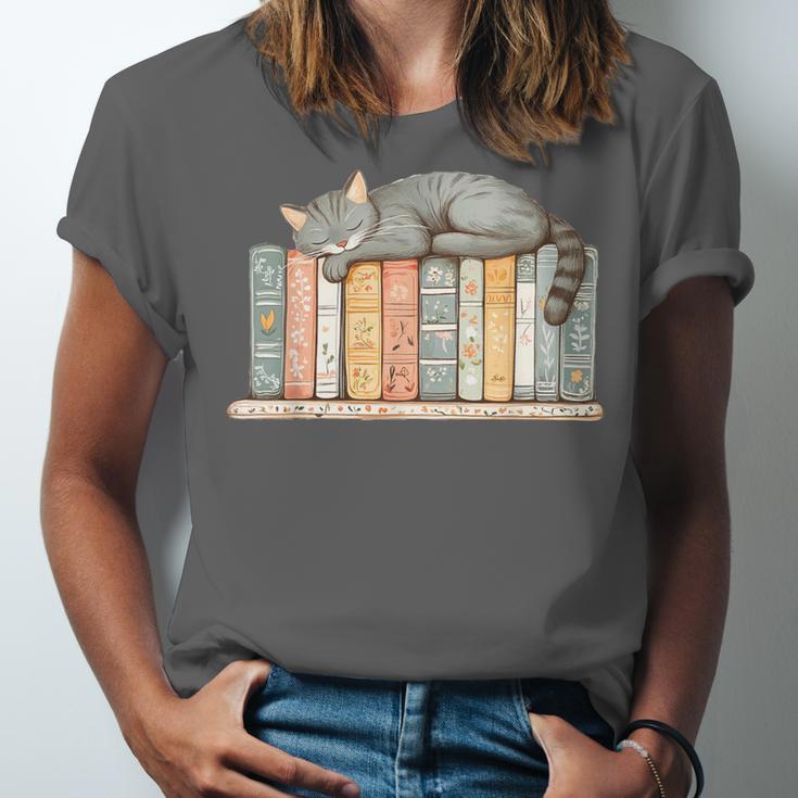 Cute Cat Sleeping On Books Unisex Jersey T-Shirt Cute Cat Sleeping On Books Unisex Jersey T-Shirt