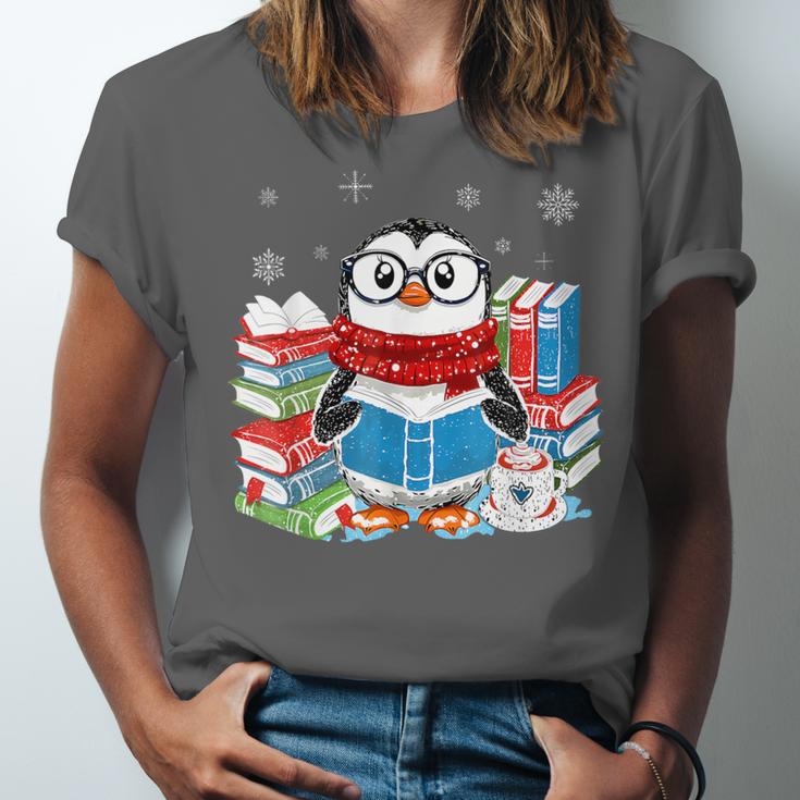 Cute Christmas A Penguin Reading Book Snowflake Hot Teacher Unisex Jersey T-Shirt