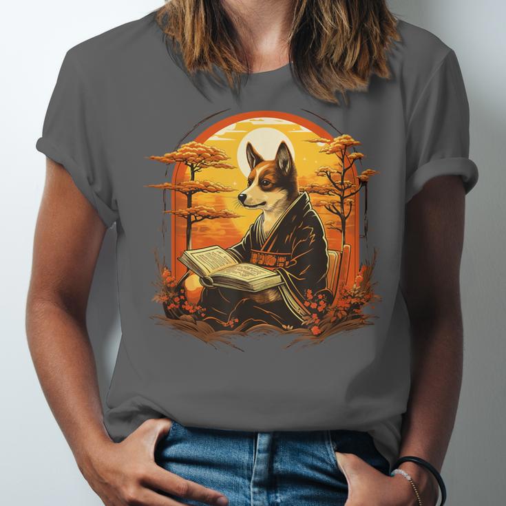 Cute Corgi Dog In Japanese Kimono With Book Men Women Girls Kids Unisex Jersey T-Shirt