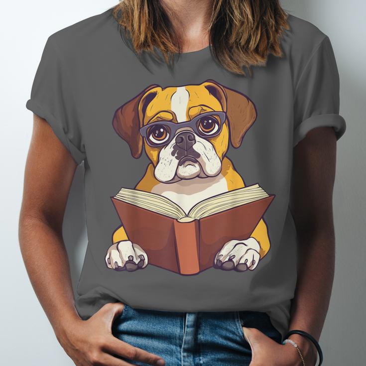 Cute Dog Boxer Reading Book Unisex Jersey T-Shirt