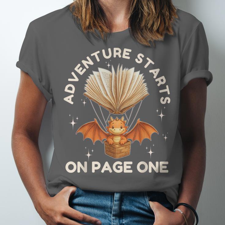 Cute Dragon Book Hot Air Balloon Adventure Fantasy Reading Unisex Jersey T-Shirt