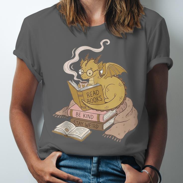 Cute Dragon Be Kind Stay Weird Read Books Unisex Jersey T-Shirt Cute Dragon Be Kind Stay Weird Read Books Unisex Jersey T-Shirt