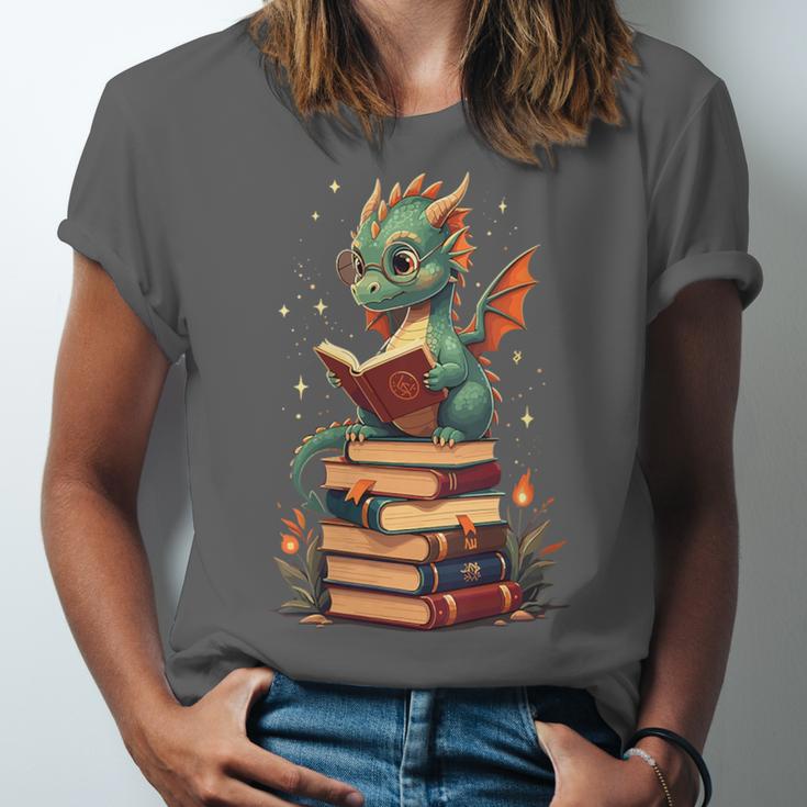 Cute Dragon Reading Book Bookworm Dragons And Books Unisex Jersey T-Shirt