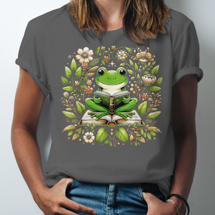 Cute Floral Frog Book Reading Unisex Jersey T-Shirt