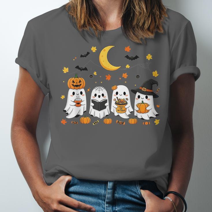 Cute Ghost Drinking Coffee Halloween Fall Ghost Book Reading Unisex Jersey T-Shirt Cute Ghost Drinking Coffee Halloween Fall Ghost Book Reading Unisex Jersey T-Shirt