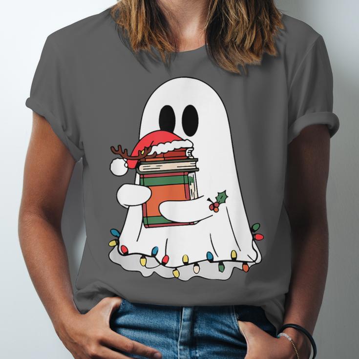 Cute Ghost Holding Books Bookish Christmas Unisex Jersey T-Shirt Cute Ghost Holding Books Bookish Christmas Unisex Jersey T-Shirt