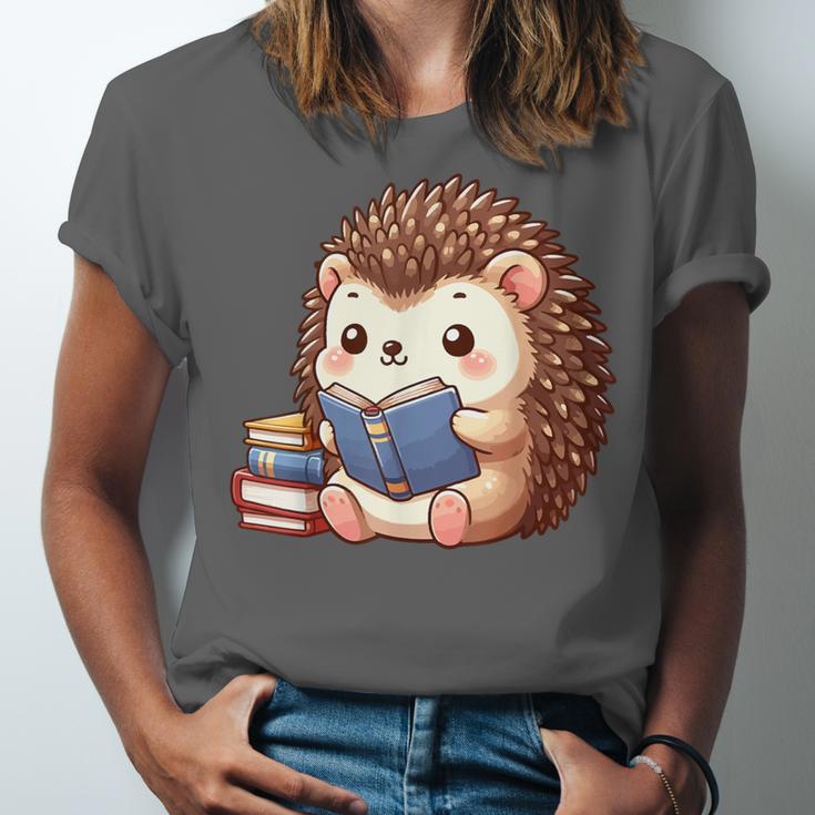 Cute Hedgehog Book Lover Readers Animal Reading Unisex Jersey T-Shirt