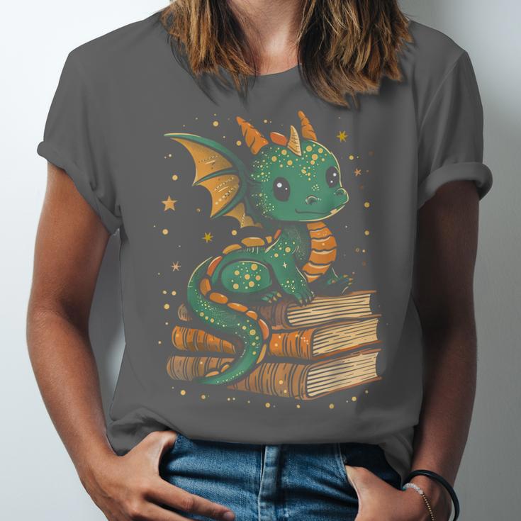 Cute Kawaii Dragon Fantasy Book Lover Book Nerd Unisex Jersey T-Shirt