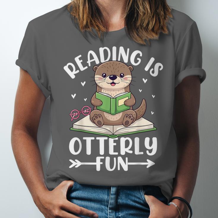 Cute Otter Reading Book Lover Sea Otters Animal Lover Unisex Jersey T-Shirt