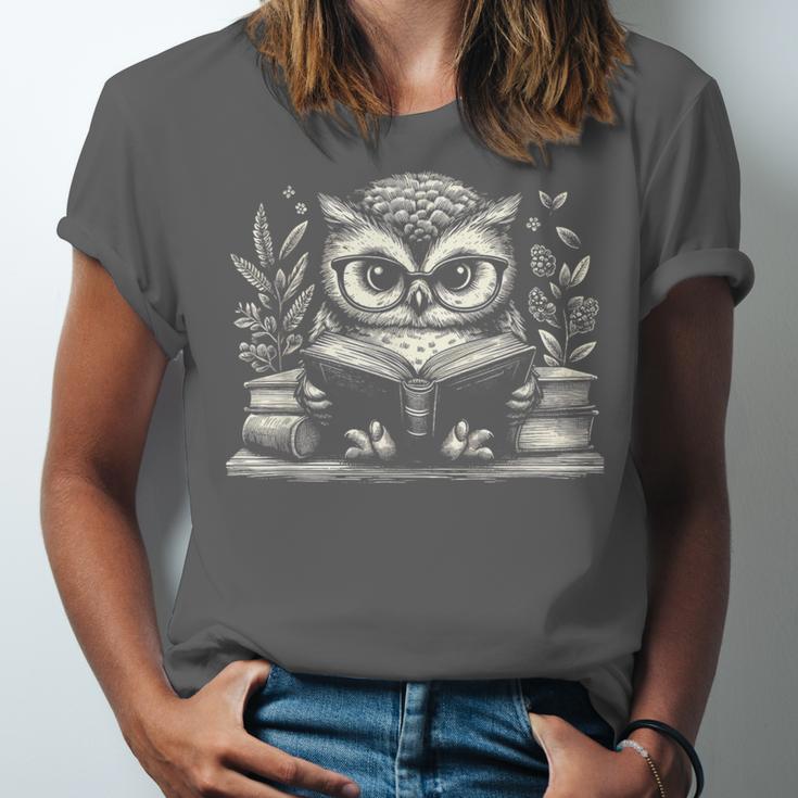 Cute Owl Reading Book Graphic Art Unisex Jersey T-Shirt