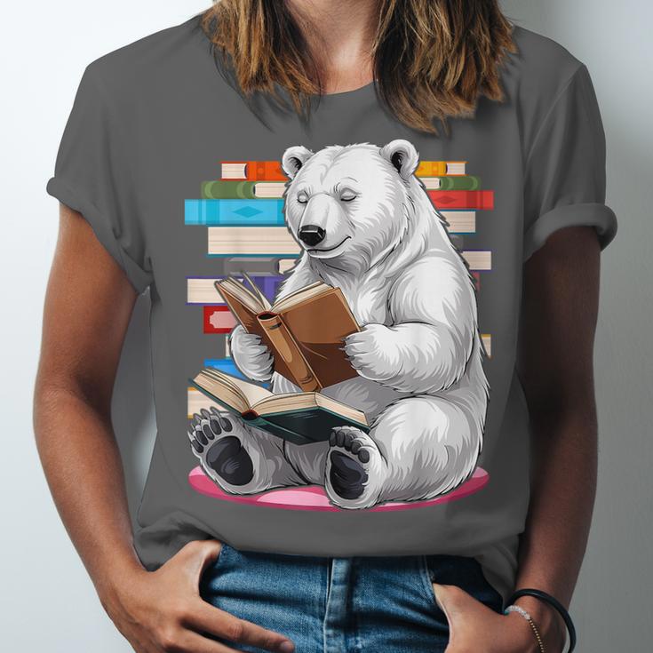 Cute Polar Bear Is Reading a Book Reading Polar Bear Unisex Jersey T-Shirt