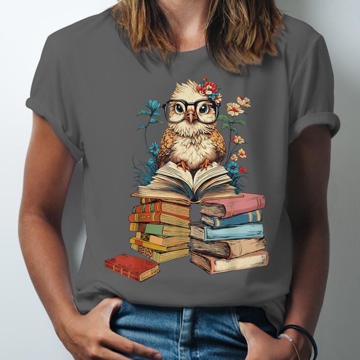 Cute Reading Chicken With Glasses Books Bookworm Reader Book Unisex Jersey T-Shirt