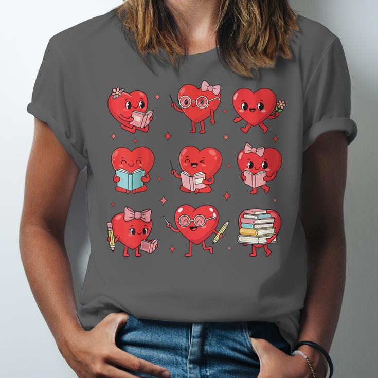 Cute Reading Hearts Valentine Day Book Lover Teacher Student Unisex Jersey T-Shirt