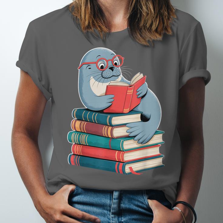 Cute Reading Seal On Books Book Lover Unisex Jersey T-Shirt Cute Reading Seal On Books Book Lover Unisex Jersey T-Shirt