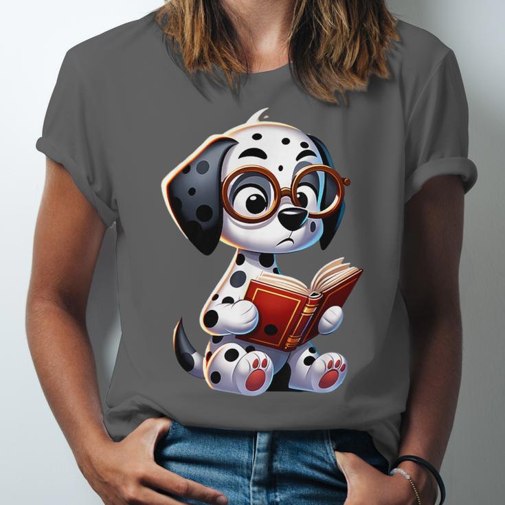 Dalmatian Reading a Book Dog Unisex Jersey T-Shirt Dalmatian Reading a Book Dog Unisex Jersey T-Shirt