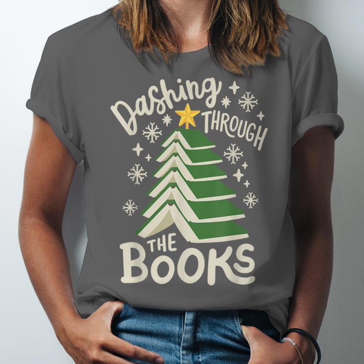 Dashing Through The Books Christmas Book Lovers Men Women Unisex Jersey T-Shirt