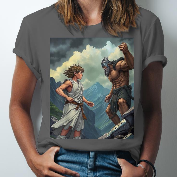 David And Goliath Bible Book Of Samuel King David Comic Unisex Jersey T-Shirt