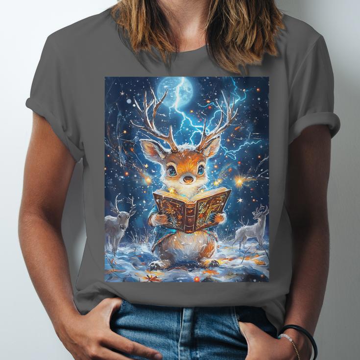 Deer Reads Book Women Girls Reindeer Unisex Jersey T-Shirt Deer Reads Book Women Girls Reindeer Unisex Jersey T-Shirt