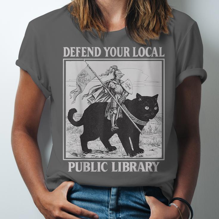 Defend Your Local Library Knight Cat Rider Book Lover Unisex Jersey T-Shirt