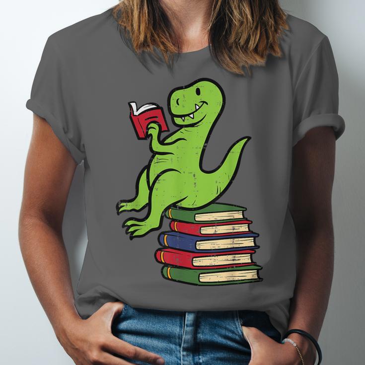 Dino Reading Read Reading Librarian Book Men Boys Kids Unisex Jersey T-Shirt