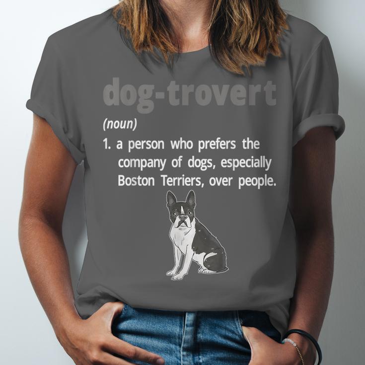 Dog-Trovert Boston Terrier Humor Definition Introvert Unisex Jersey T-Shirt
