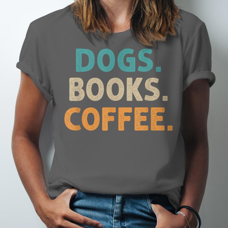 Dogs Books Coffee Book Lover Dogs Coffee Unisex Jersey T-Shirt