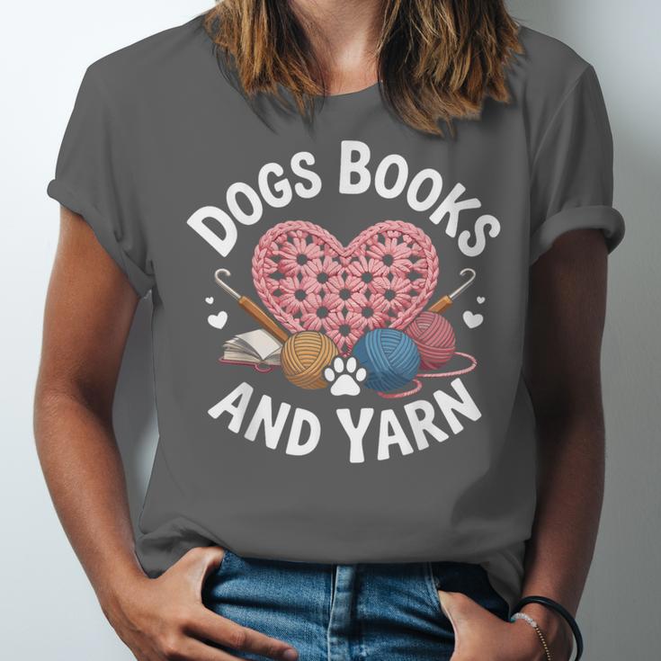 Dogs Books And Yarn Crocheting Unisex Jersey T-Shirt