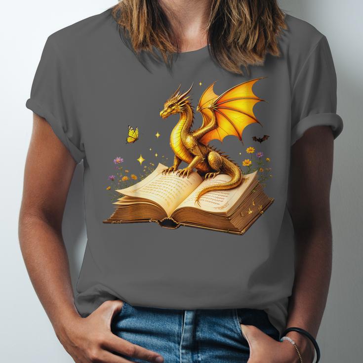 Dragon Fantasy Book Lover Bookish Reader Bookworm Wildflower Unisex Jersey T-Shirt