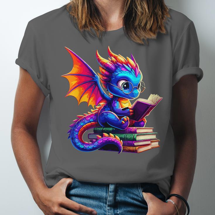 Dragon Reading a Book Bookworm Book Lover Unisex Jersey T-Shirt
