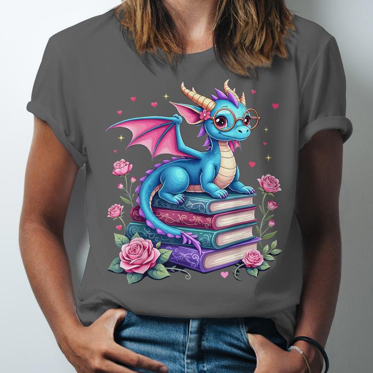 Dragons And Books Dragon Reading Book Lover Girl Bookworm Unisex Jersey T-Shirt
